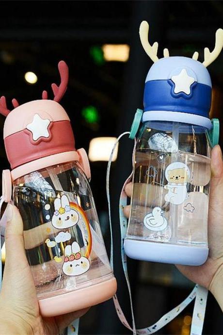 Kids Water Sippy Cup Antler Creative Cartoon Baby Feeding Cups With Straws Leakproof Water Bottles Outdoor Childrens Cup