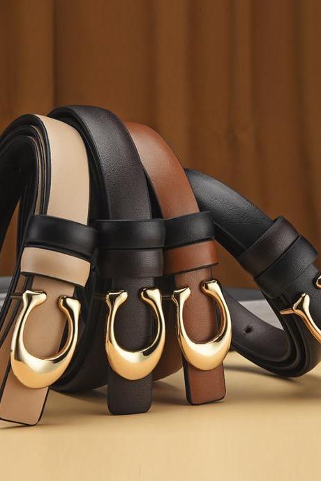Women&amp;#039;s Fashionable C-shaped Buckle Thin Belt, Detachable Double Side Denim Belt