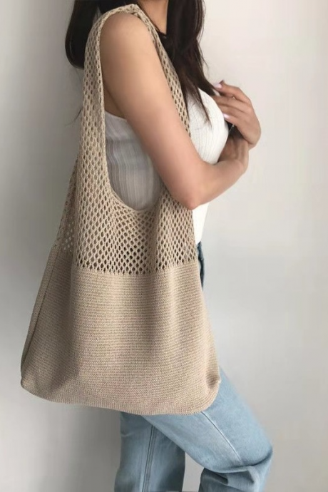 Designer Knitted Handbags Female Large Capacity Totes Women&amp;#039;s Pack Summer Beach Bag Big Purses Casual Hollow Woven Shoulder Bags