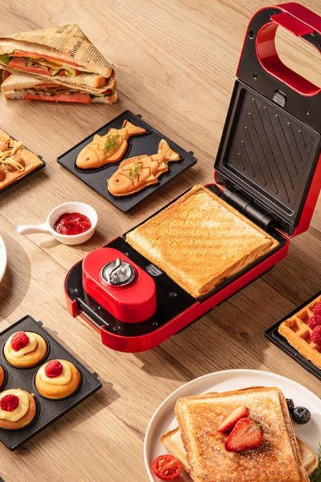 Electric Sandwich Maker Breakfast Machine Multi-baker Toaster Baking Waffle Maker Takoyaki Toast Pressure Toaster