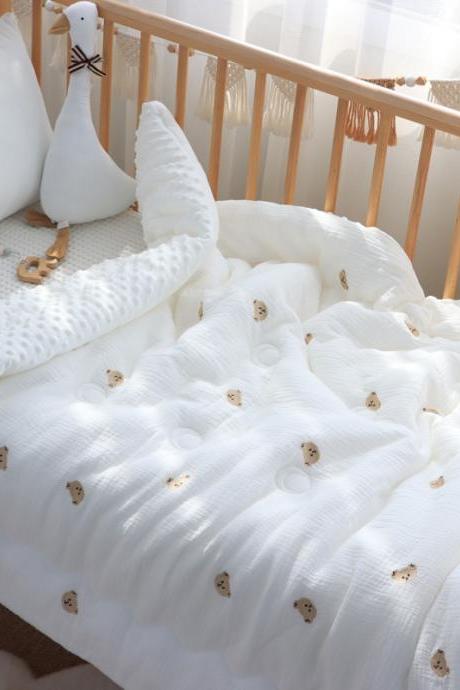 Winter Thick Muslin Cotton Embroidered Bear Tiger Baby Duvet,newborn Thermal Comforter,infant Baby Crib Blanket With Filler