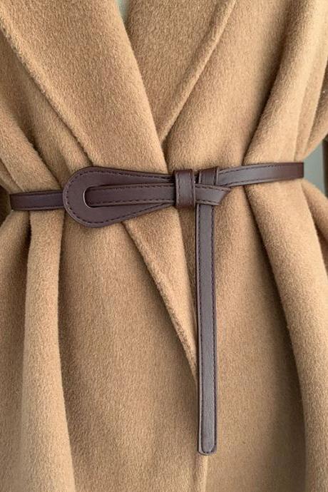 Thin Knot Belts For Women Lady Soft Pu Leather Belt Black Coffee Straps Wild Long Dress Coat Accessories Lady Waistband