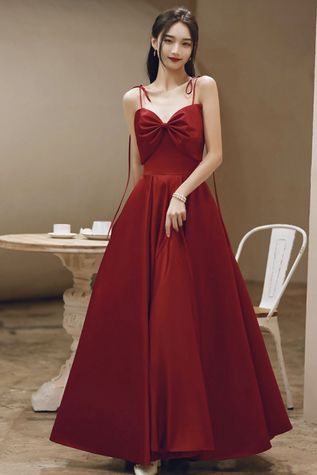 Burgundy Satin Long Prom Dress A-line Evening Dress