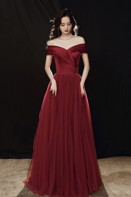 Elegant Satin Tulle Long Prom Dress A-line Evening Dress