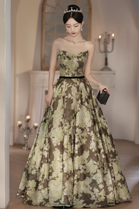 Elegant A-line Floral Long Prom Dress Evening Dress