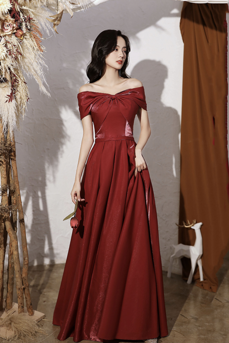 Burgundy Satin Long Prom Dress A-line Evening Dress