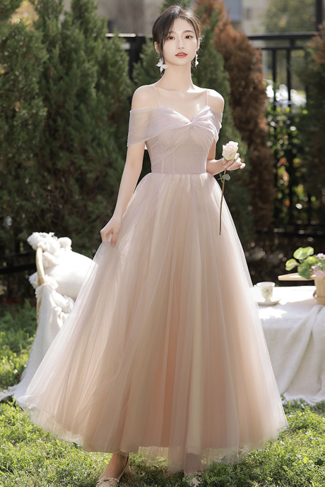 Pink Tulle Long Prom Dress A-line Evening Dress