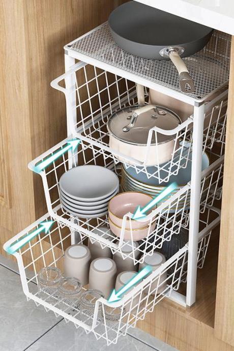 Simple Houseware Stackable 3 Tier Sliding Basket Organizer Drawer