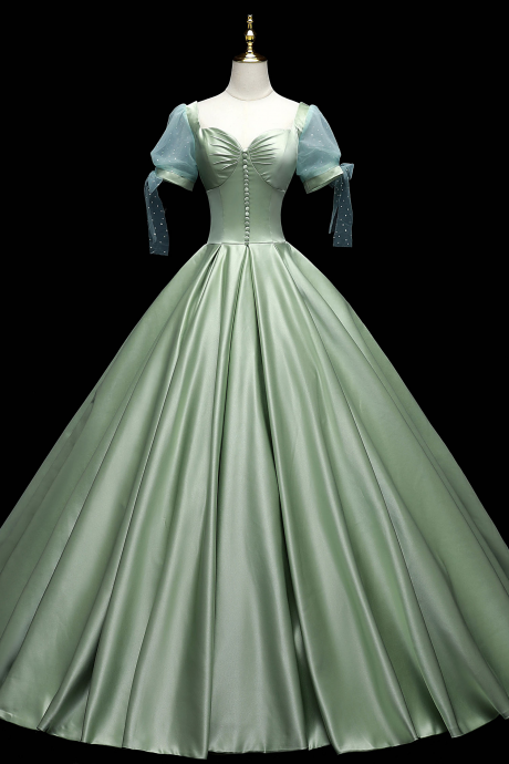 Green Satin Long Ball Gown Dress Formal Dress