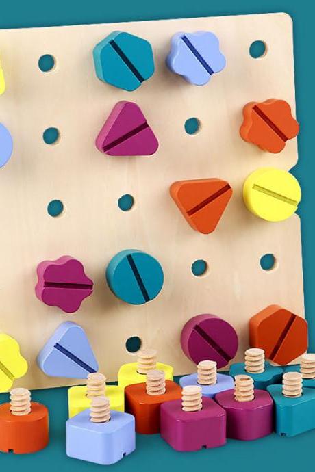 Children Wooden Screw Nut Disassembly Shape Color Matching Building Blocks Montessori Sudoku Game Educational Toys