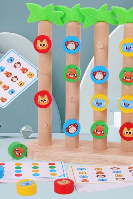 Children&amp;#039;s Childhood Education Hand Eye Coordination Enlightenment Wooden Toys Animal Tree Climbing Four Color Matching Game