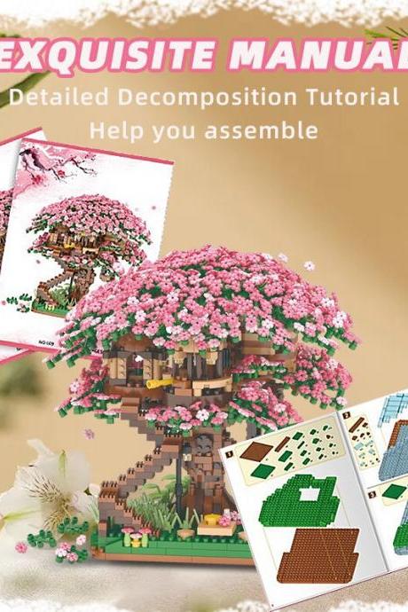 2138pcs Mini Sakura Tree House Building Blocks Cherry Blossom Plant City Street View Bricks Diy Model Ornament Toy
