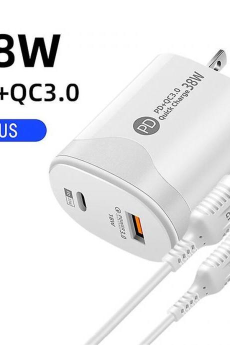 Dual Port Wall Charger Quick Charge American Standard Pd20w Power3.0 Fast Charging Adapter With Usb Type C Cable
