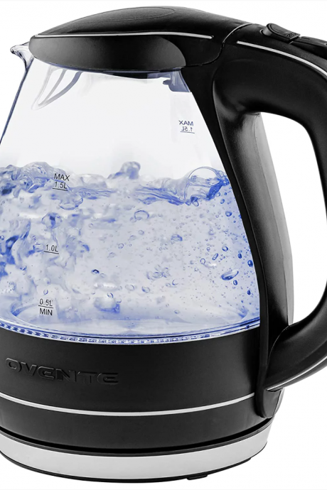Portable Electric Glass Kettle 1.5 Liter With Blue Led Light And Stainless Steel Base, Fast Heating Countertop