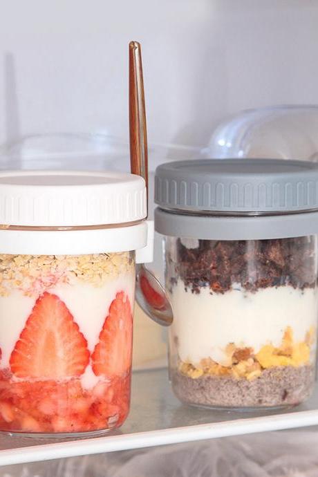 Glass Overnight Oats Jars With Spoon Milk Cup Airtight Oatmeal Bottle