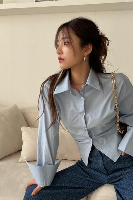 Korean Long Sleeve Shirt Women Sexy Strap Backless Chic Blouse Office Lady Slim Lace Up Turn Down Collar Casual Top