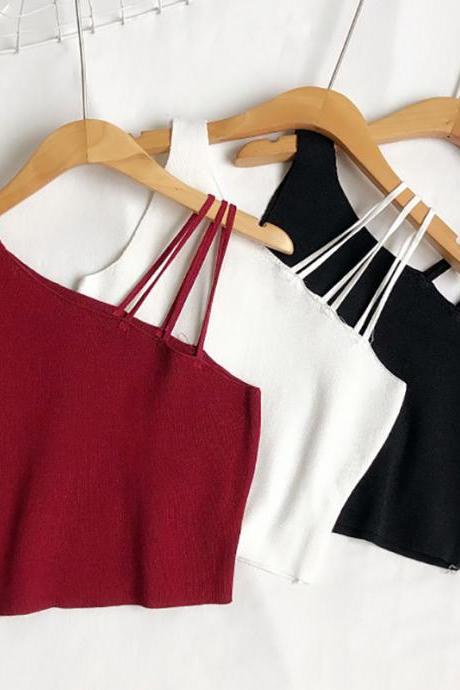 Women Plain Sexy Crop Tops Knitted Halter Tops Y2k Camisoles Off Shoulder Tube Tops Cute Candy Tops For Women 2023 Summer