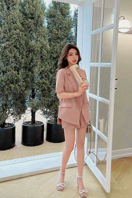 Summer Fashion Office Elegant Women Shorts Suit 2023 Solid Color Short-sleeved Blazer Two-piece Set Female Business Outfits