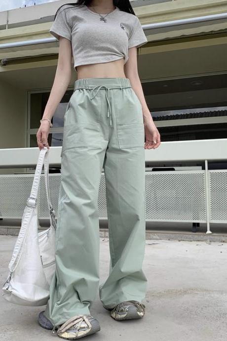 Korean Fashion Green Cargo Parachute Pants Women Hippie Streetwear Wide Leg Baggy Sweatpants Harajuku Oversize Trousers