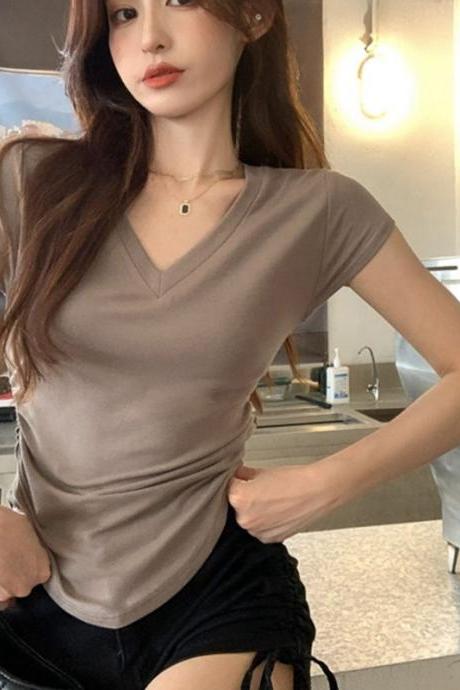 Summer Korean Fashion Y2k T-shirt Woman Sexy V-neck Japanese Tee Shirt Femme Slim Skinny Tshirt Women Cothes Kop Tops