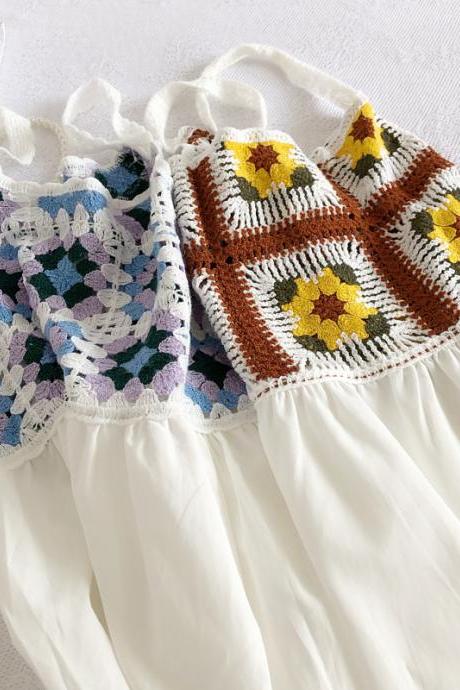 Spaghetti Strap Knitted Summer Dresses Colorful Hollow Out Crochet Women&amp;#039;s Summer Dress