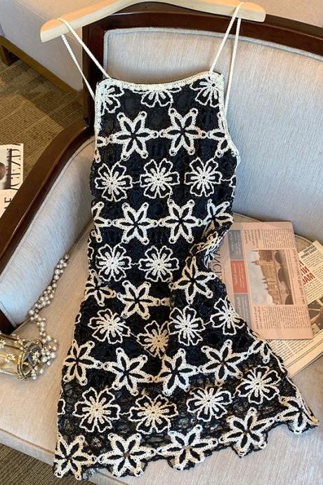 Sexy Vintage Boho Beach Dresses For Women Crochet Dresses Strap Knit Cut Out Dress Floral Sleeveless Hollow Out Vestidos Y2k