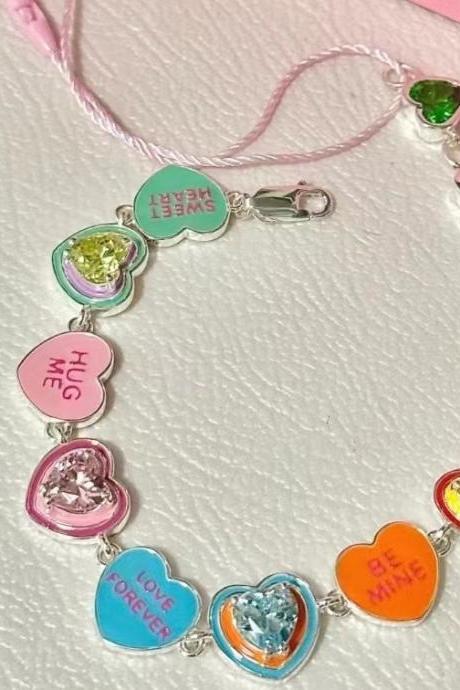 Trendy Colorful Rhinestone Love Heart Letter Bracelet For Women Sweet Y2k Aesthetic Accessories Korean Fashion Jewelry Gift