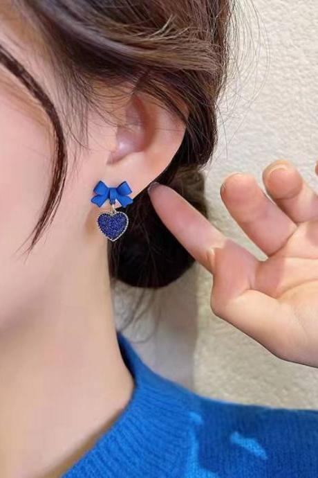 S925 Silver Needle Blue Bowknot Earrings Fashion Jewelry Bow-tie Earrings Women Cute/romantic Pendientes Female Stud Earrings