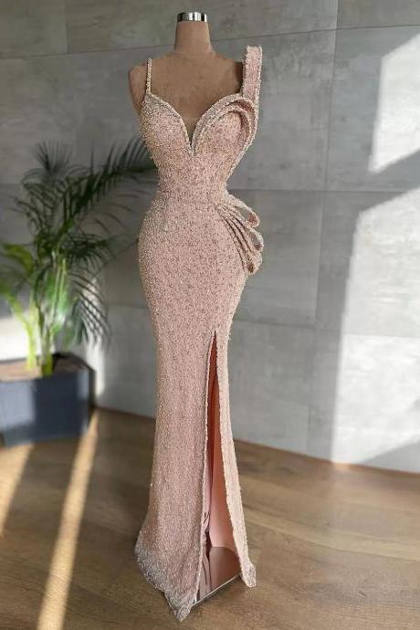 Glitter Elegant Evening Gowns Mermaid Luxury Long High Slit Sequin Women Party Prom Dresses Custom Made Plus Size