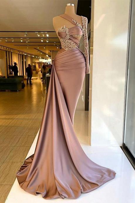 Luxury Women's Evening Dresses One Shoulder Beaded Lace Prom Gowns Fashion Celebrity Formal Beach Party