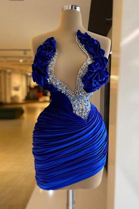 Velour Evening Dresses 2023 Women V-neck Strapless Mermaid Prom Gowns Elegant Beading Custom Blue Party Dress Robes De Soiree
