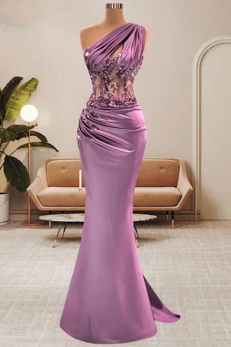 One Shoulder Mermaid Evening Dresses Arabic Women Beaded Waist Prom Gowns Custom Made Ruched Special Occasion Vestidos De