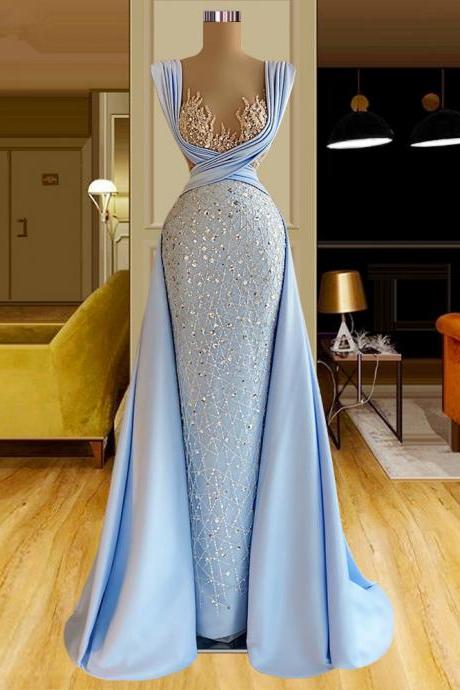 Elegant Luxury Sparkly Prom Dress Sequined Sleeveless Side Slit Evening Gowns Floor-length Pleats Custom Made Robes De Soirée