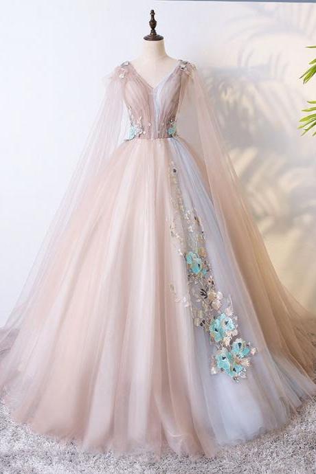 Fashion Luxury Evening Dresses Contrast Beading Appliques Princess Ball Gown Flowers Lace Tulle Long Fairy Ceremony Vestidos
