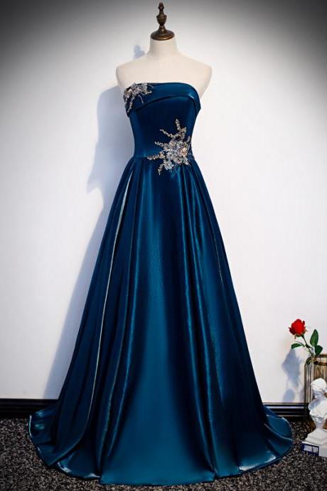 Sequins Evening Dress Strapless Vintage A-line Floor-length Satin Empire Sleeveless Plus Size Party Formal Dresses Woman
