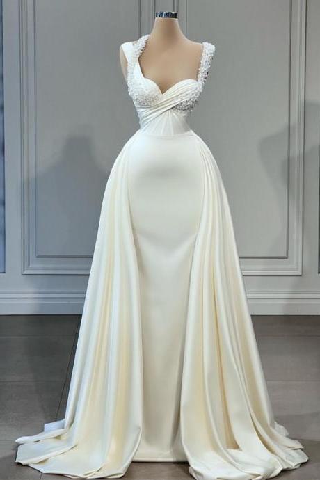 Sexy Wedding Dresses White Sweetheart Sweep Train Bride Dress Mermaid Beadings Wedding Evening Prom Gown Plus Size