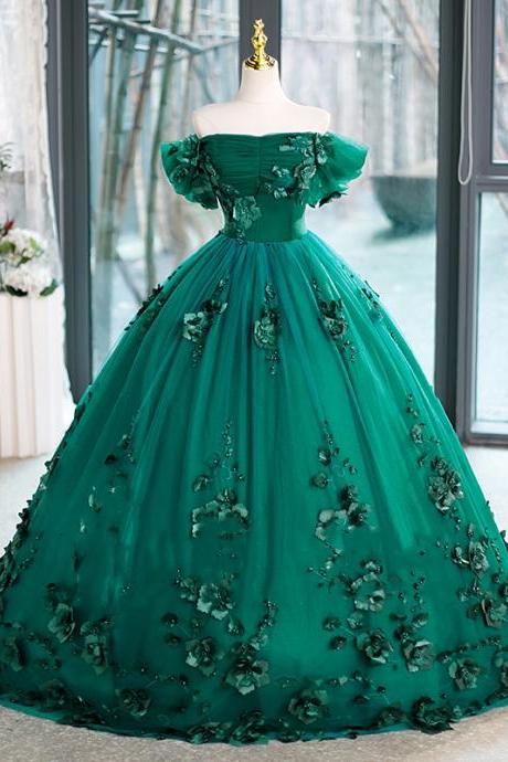 Green Quinceanera Dresses Sweet 16 Dress Pearls 3d Flowers Off Shoulder Prom Ball Gown Graduation Custom Color