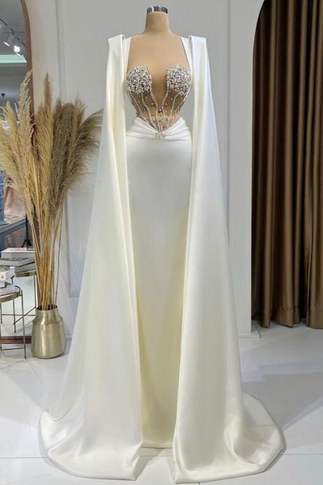 Formal Wedding Dresses Ivory Sweetheart Satin Bride Dress Mermaid Beadings Wedding Evening Prom Gowns Custom Size