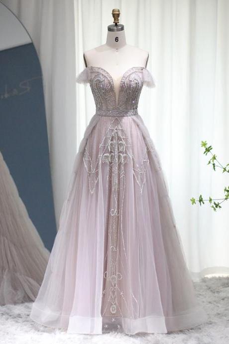 Elegant Blue Arabic Evening Dresses With Overskirt Luxury Dubai Crystal Pink Formal Dress For Women Wedding