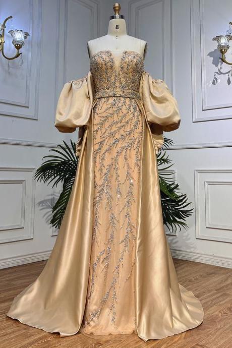 Champagne Luxury Mermaid Evening Dresses Long Gowns With Half Purr Sleeves And Elegant For Women Party