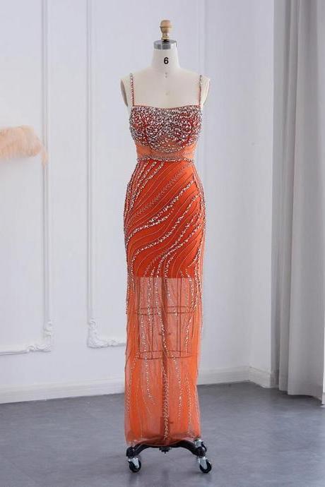 Luxury Women Ball Dress Fashion Crystal Spaghetti Sequined Beading Prom Dress Elegant Ankle Length A Line Evening Dress