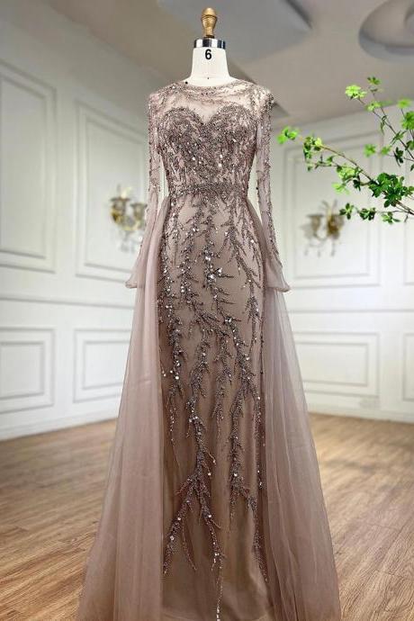 Green Elegant Mermaid Lace Beaded Luxury Long Evening Dresses Gowns For Women Wedding Party