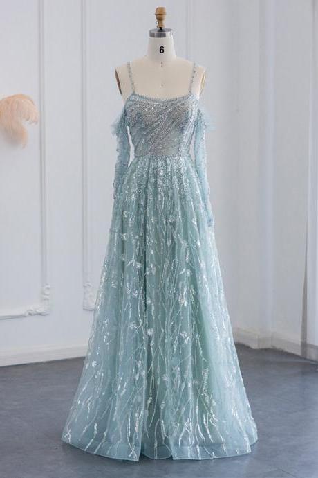Luxury Dubai Mint Green Off Shoulder Evening Dress For Women Wedding Party Elegant Lilac Formal Prom Gown
