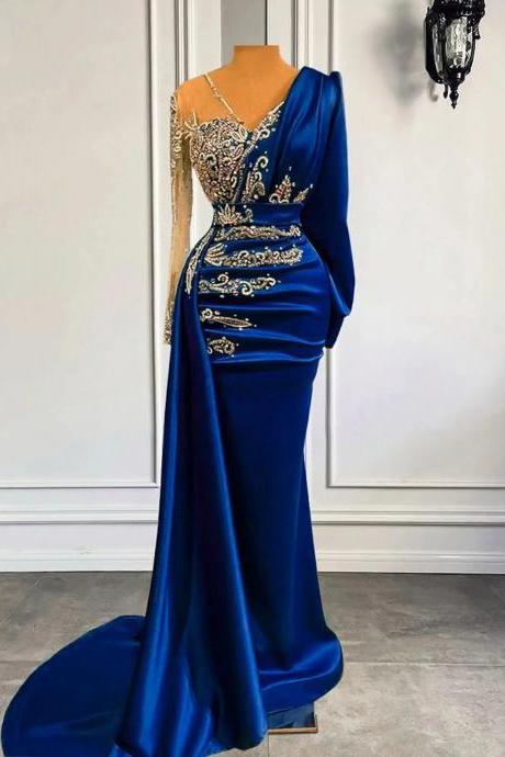 Long Sleeve Sequin Mermaid Evening Dress Luxury Sparkly Crystal Sequin Women Formal Party Prom Gowns