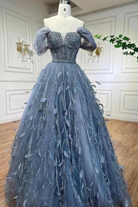 A Line Sexy Off Shoulder Beaded Feathers Luxury Evening Dresses Gowns For Women Wedding Party