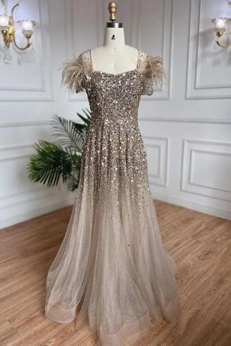 Caramel A-line Luxury Evening Dresses Gowns Feather Beaded Sweetheart For Women Party