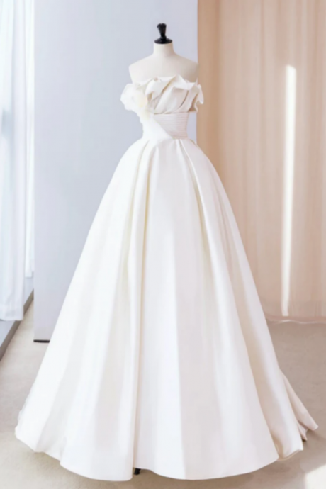 A Line Satin Ivory Long Prom Dress, Ivory Long Evening Dress