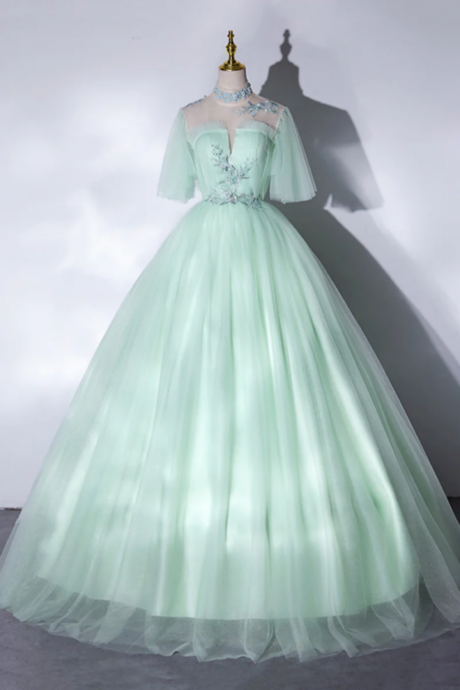 Elegant Green A Line Princess Prom Dress, A Line Lace Evening Party Dress