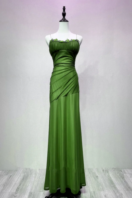 Green Straps Lace Up Formal Dress Evening Dress, Green Spandex Prom Dress