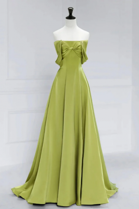 Green A Line Satin Long Party Dress, Green Evening Dress Prom Dress